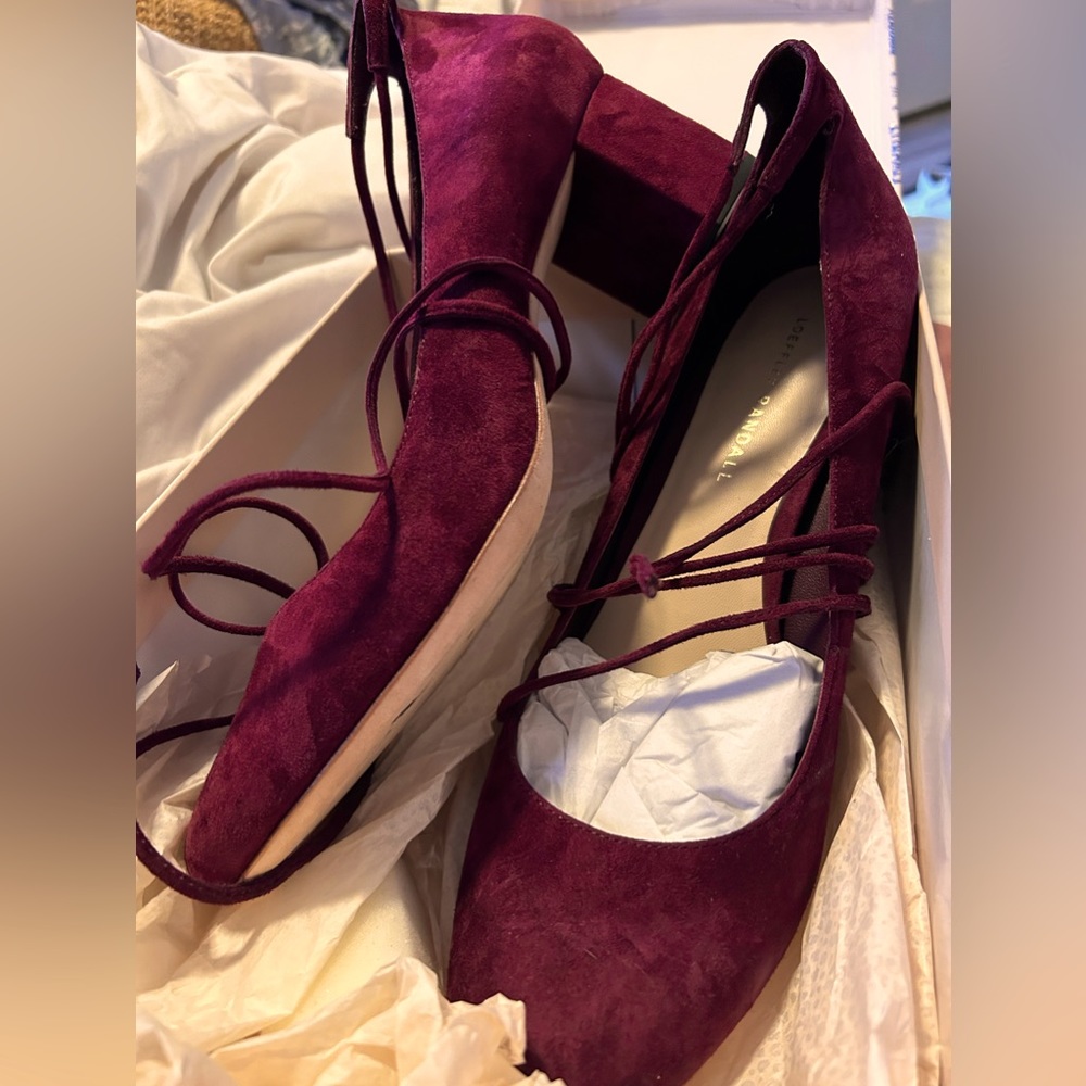 Loeffler Randall Lace Up Suede Heels in BURGUNDY